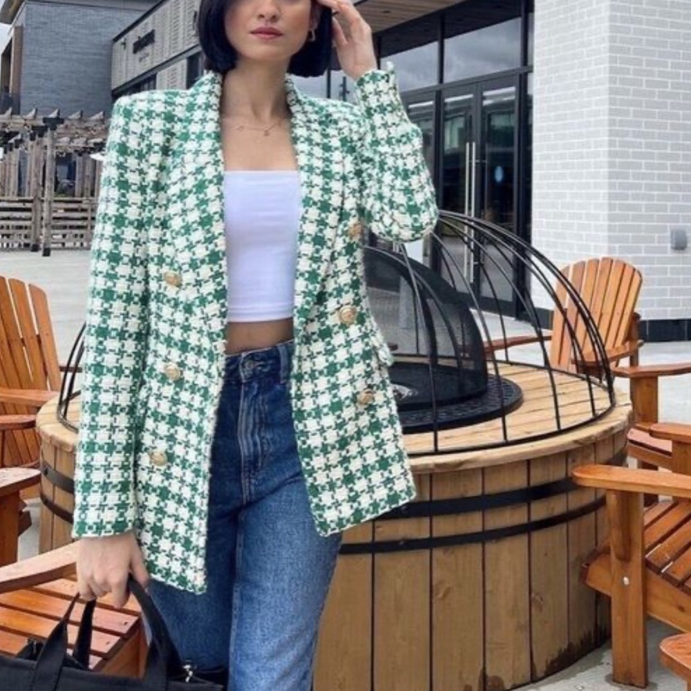 Green and White Tweed Blazer